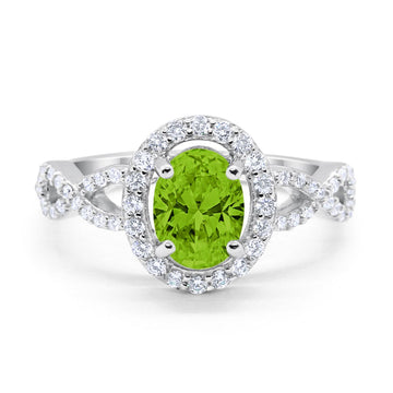 Art Deco Wedding Ring Oval Simulated Peridot CZ 925 Sterling Silver